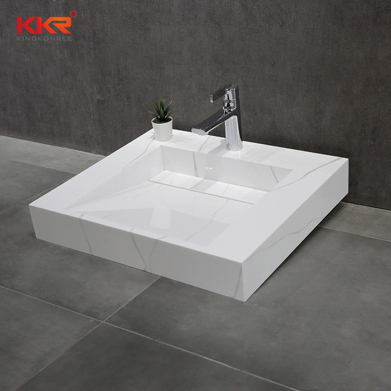 Artificial Stone Pedestal Wash Basin Black and White Bathroom Sink Above Counter and Cabinet Sink Antifungal for Hospital, Shopping Mall, Hotel Sink