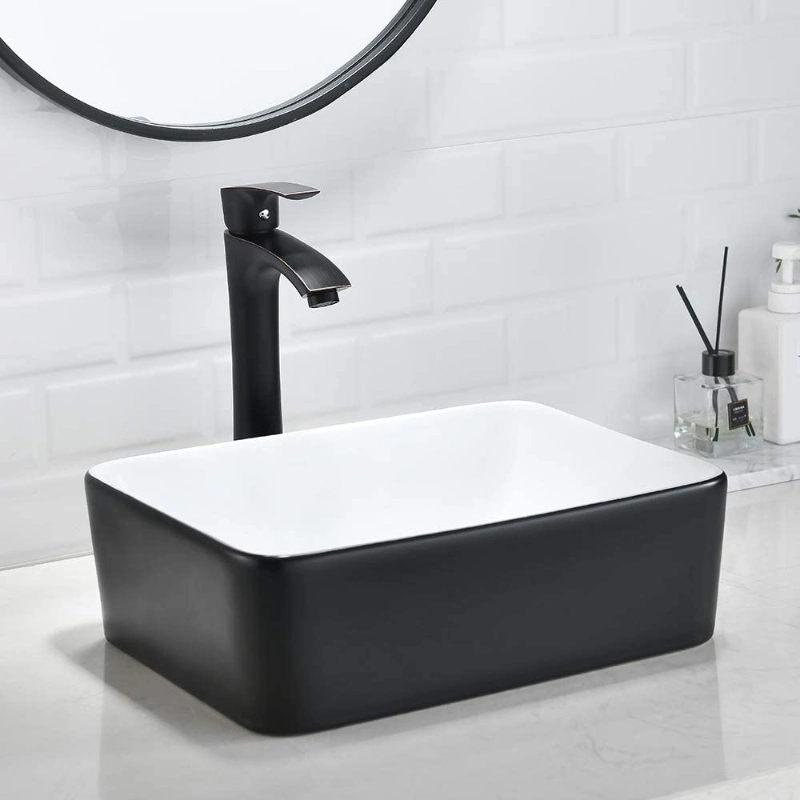 Sanitary Ware Vessel Sink Countertop Rectangular Washbasin European Ceramic Basin Counter Table Black and White Porcelain Lavabo Sink