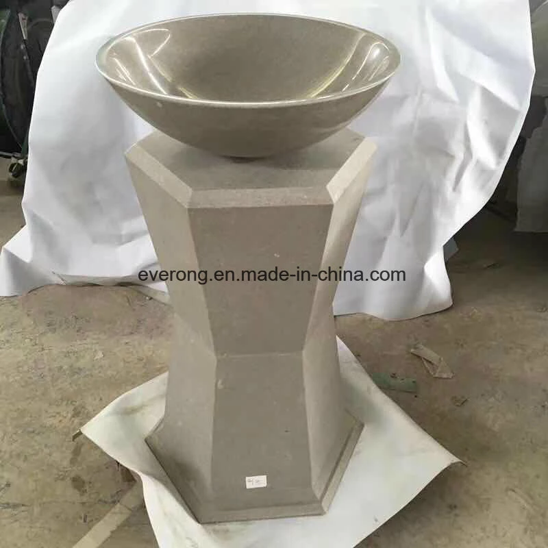 Natural Bathroom Pedestal Stone Sink Standing Marble Wash Basin