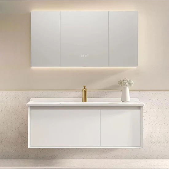 Unique 45 Degree Edge Wall Hung White Oak Bathroom Vanity Cabinet 60cm