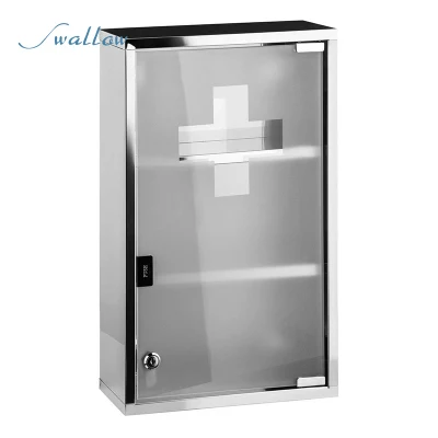 Wall Mounted Lock Stainless Steel Medicine Cabinet First Aid Cupboard Box