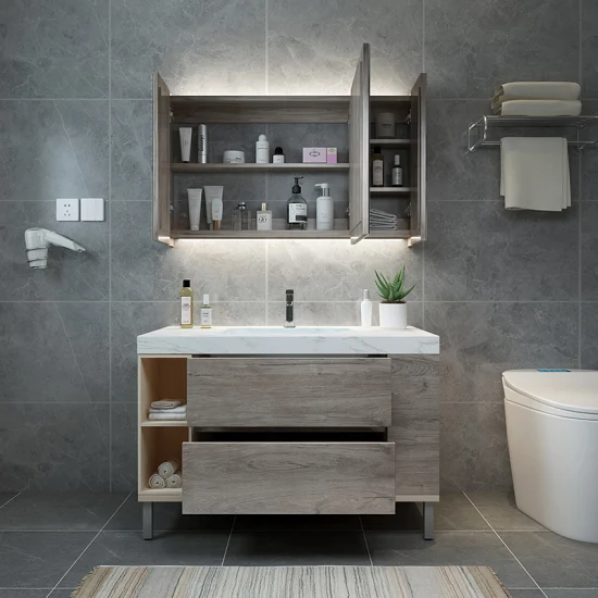 Log Color Floor Standing Bathroom Cabinet