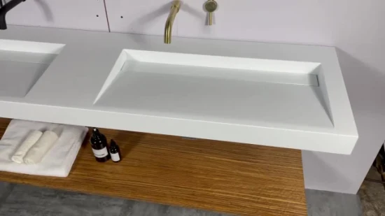 Commercial Custom Trough Cabinet Sink Wall Hung Bathroom Polished Stone Basin Trough Sink