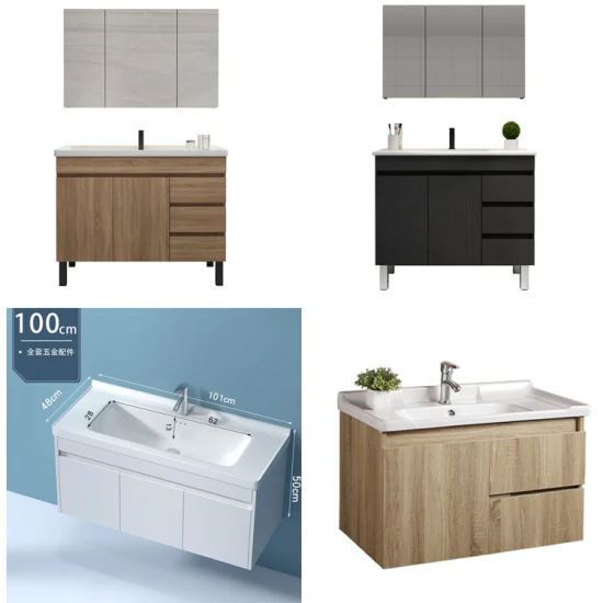 Plywood White Glossy Finish Modern Bathroom Cabinet with Ceramic Basin