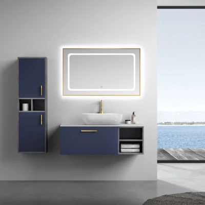 Modern Blue Color Wall Mounted Wash Basin Bathroom Cabinet